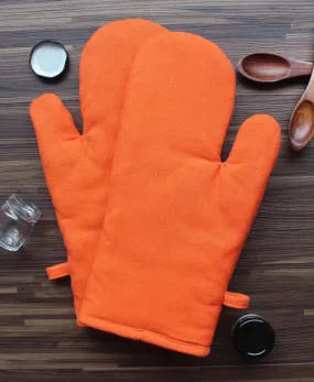 Cotton Solid Orange Oven Gloves Pack Of 2