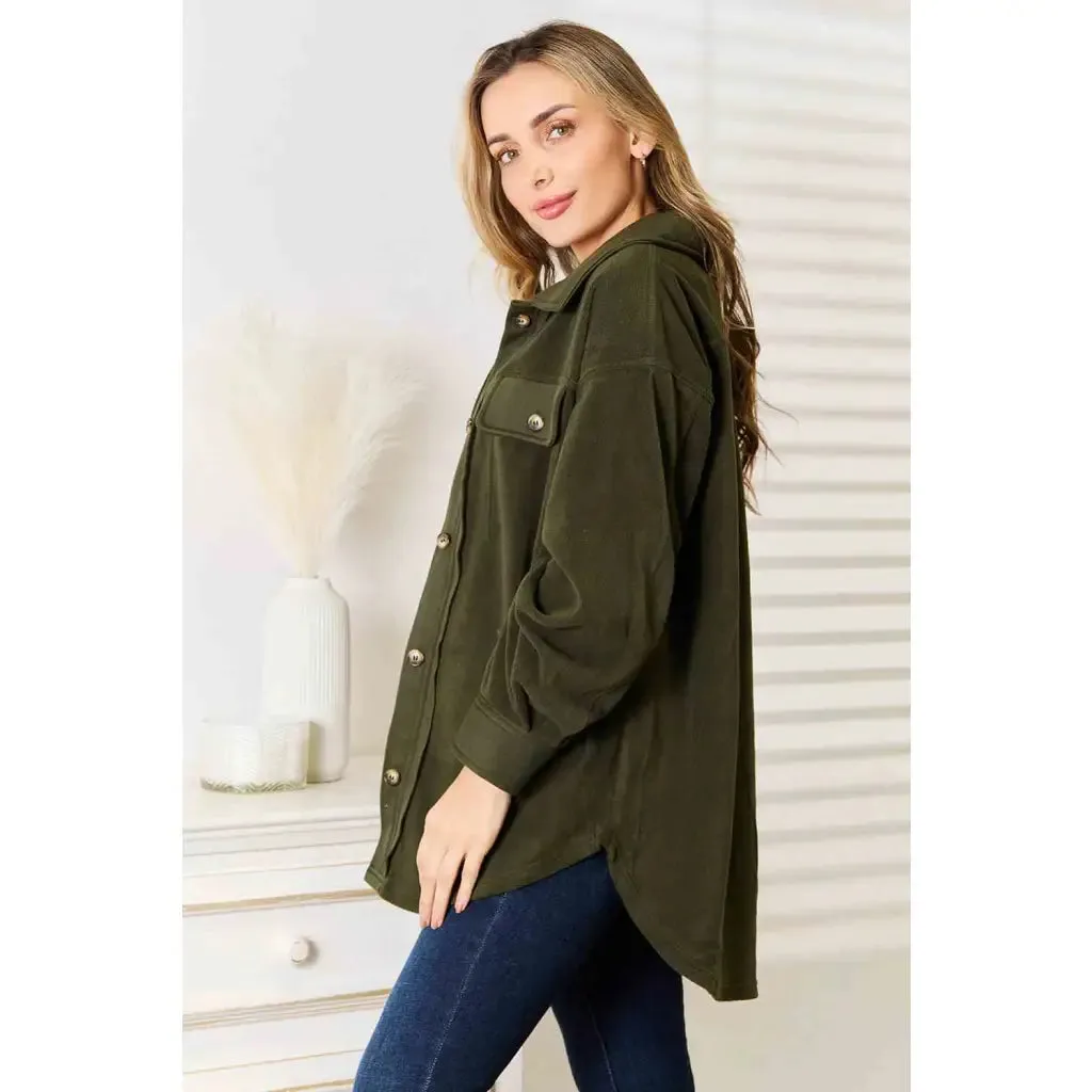 Cozy Girl Shacket in Army Green