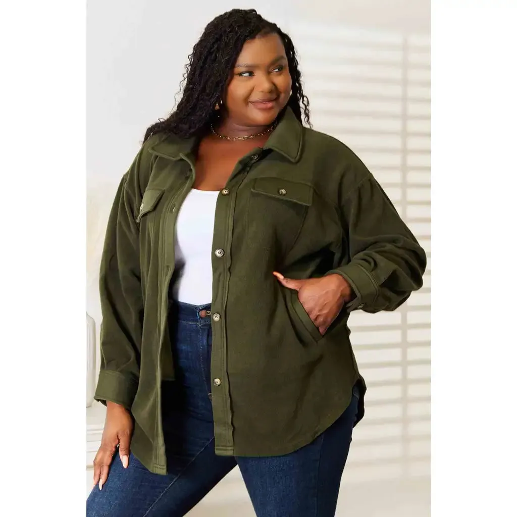 Cozy Girl Shacket in Army Green