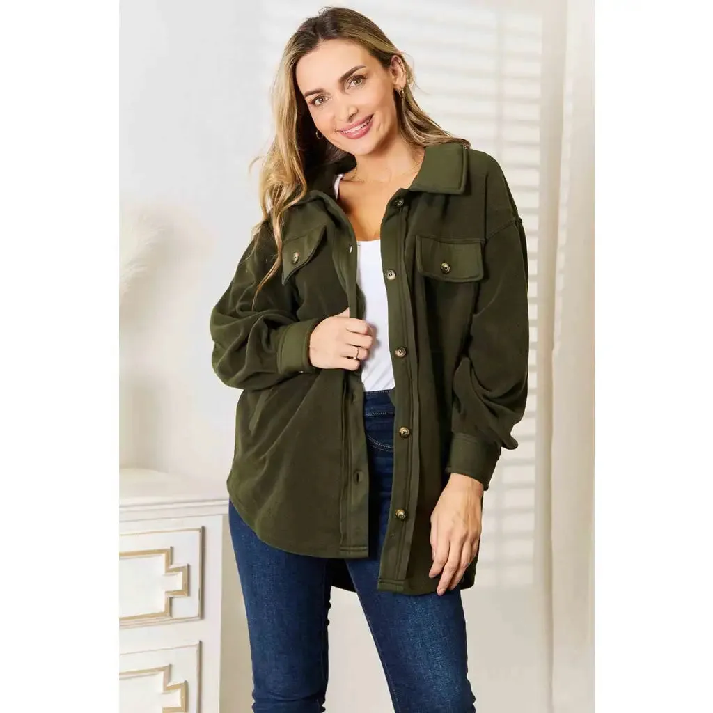 Cozy Girl Shacket in Army Green