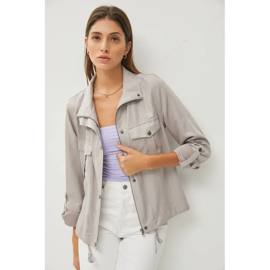 Cropped Utility Zipper Safari Jacket