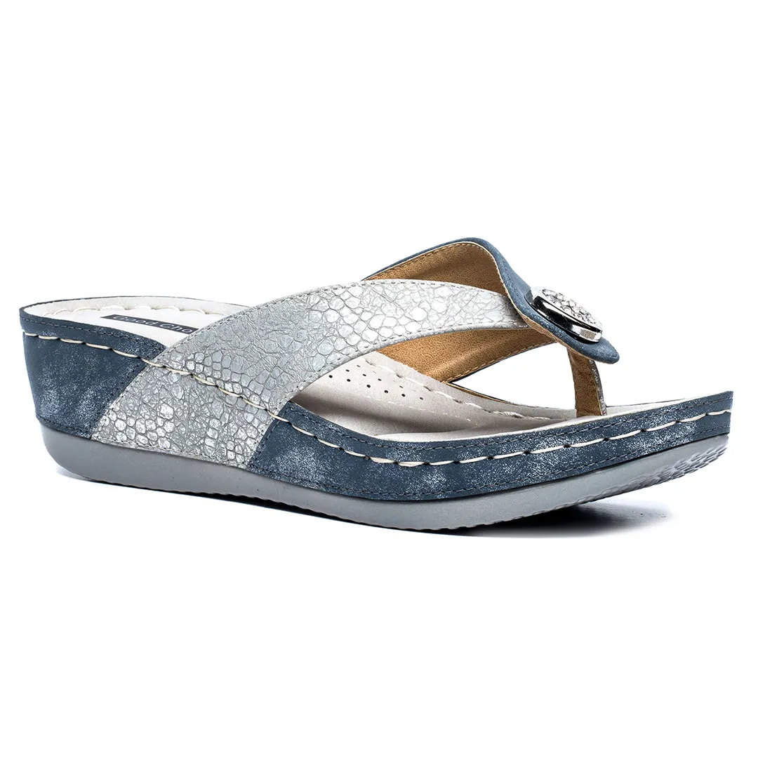 Dafni Blue Wedge Sandals