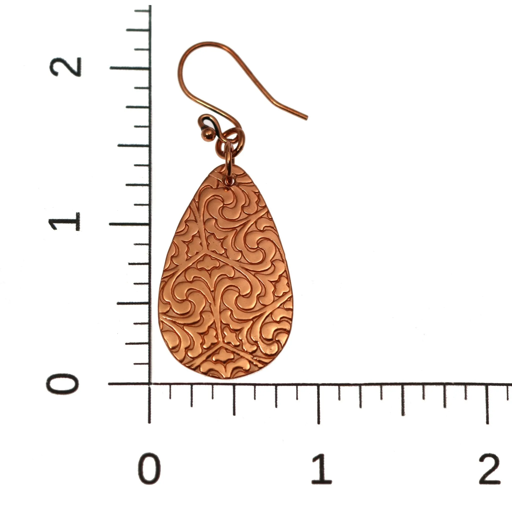 Damask Embossed Copper Teardrop Earrings