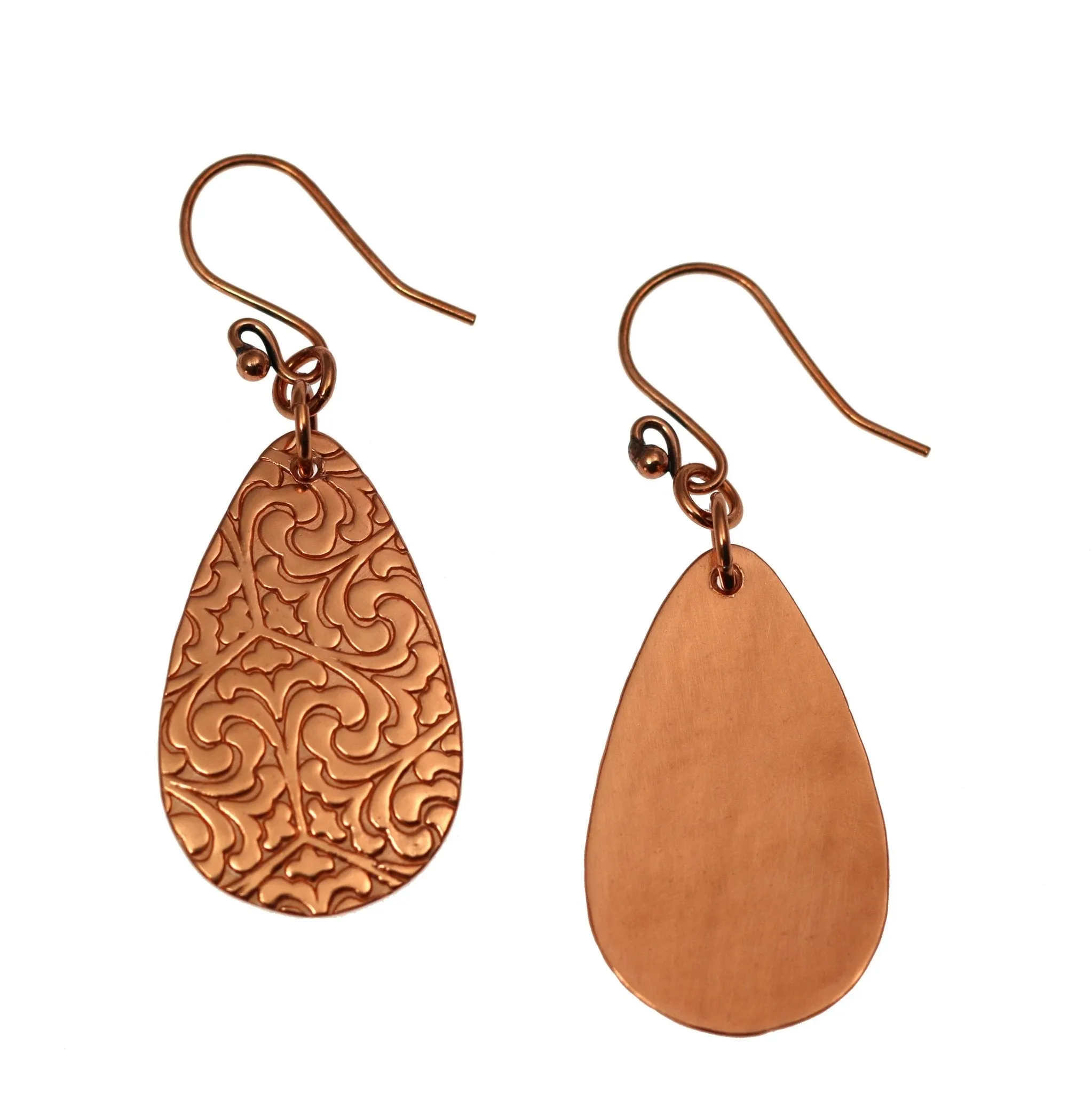 Damask Embossed Copper Teardrop Earrings