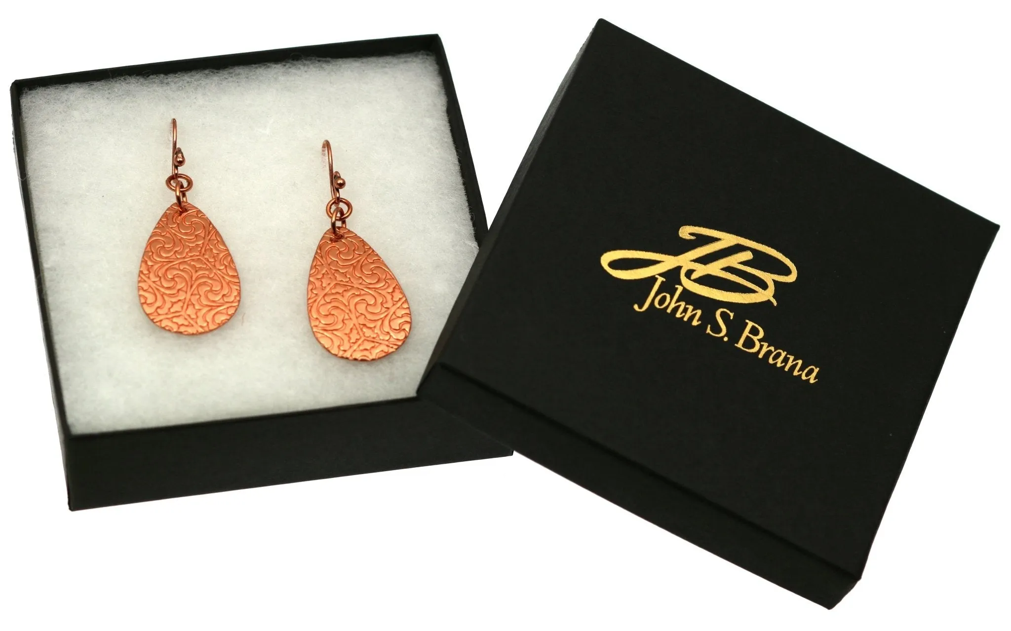 Damask Embossed Copper Teardrop Earrings