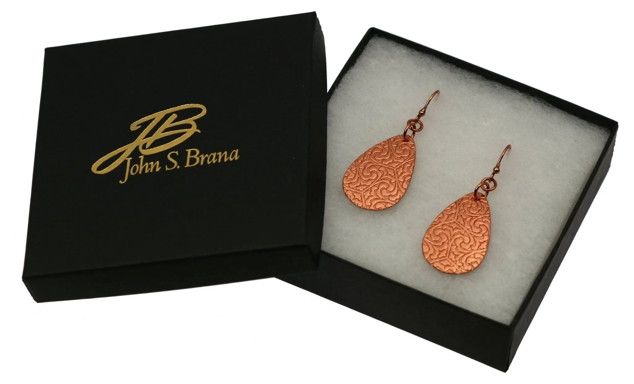 Damask Embossed Copper Teardrop Earrings