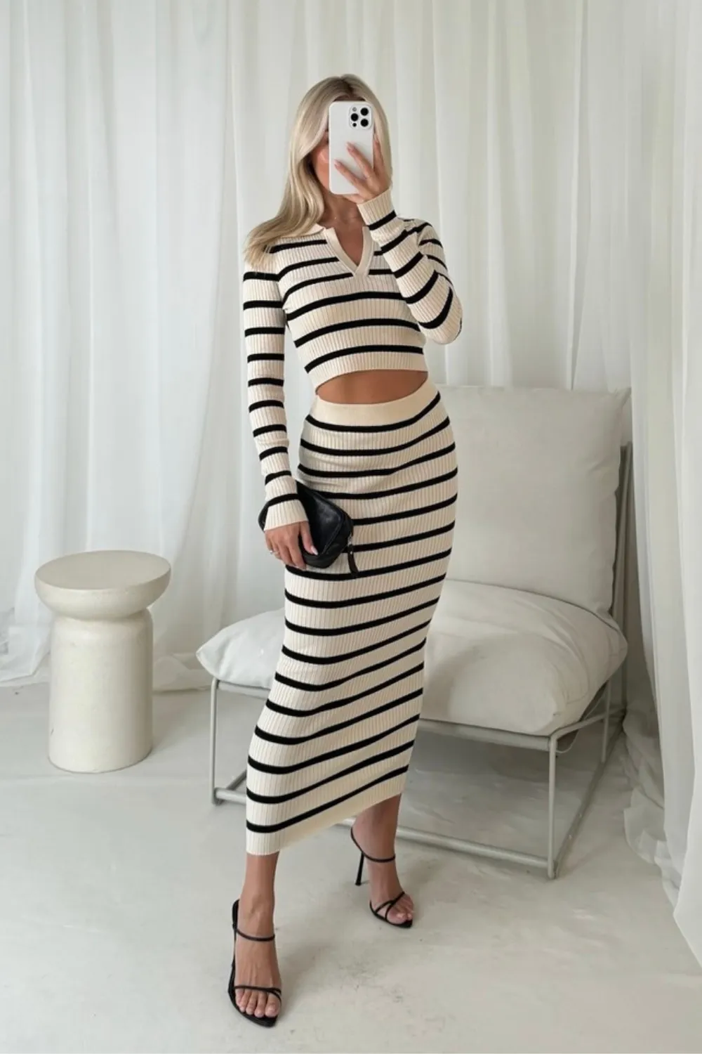 Darla cream striped midi skirt co-ord