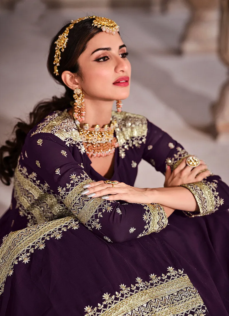 Deep Purple Zari Embroidered Designer Lehenga Choli