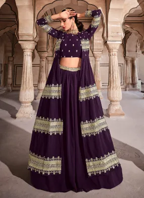 Deep Purple Zari Embroidered Designer Lehenga Choli