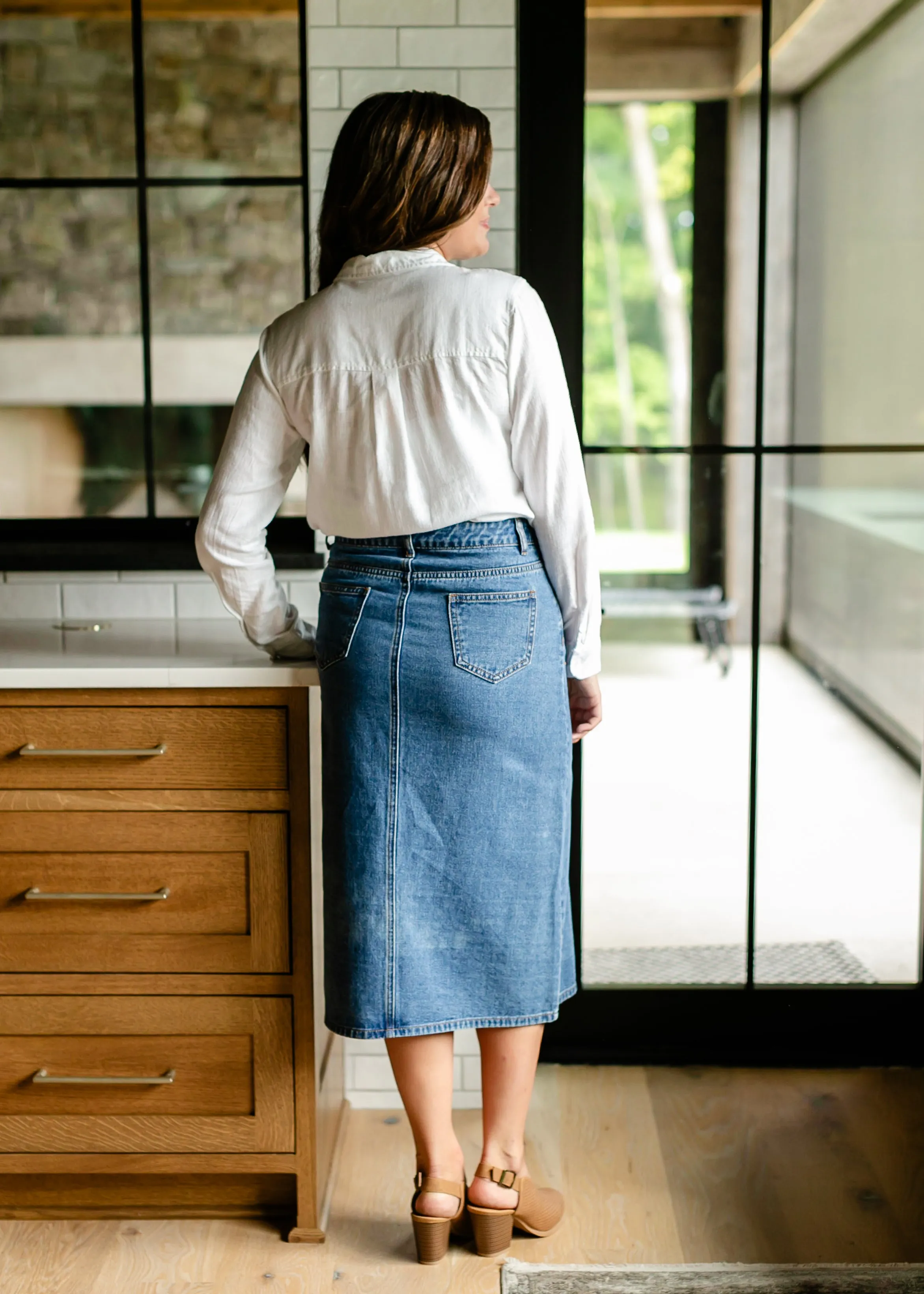 Delaney Medium Wash Denim Midi Skirt - FINAL SALE