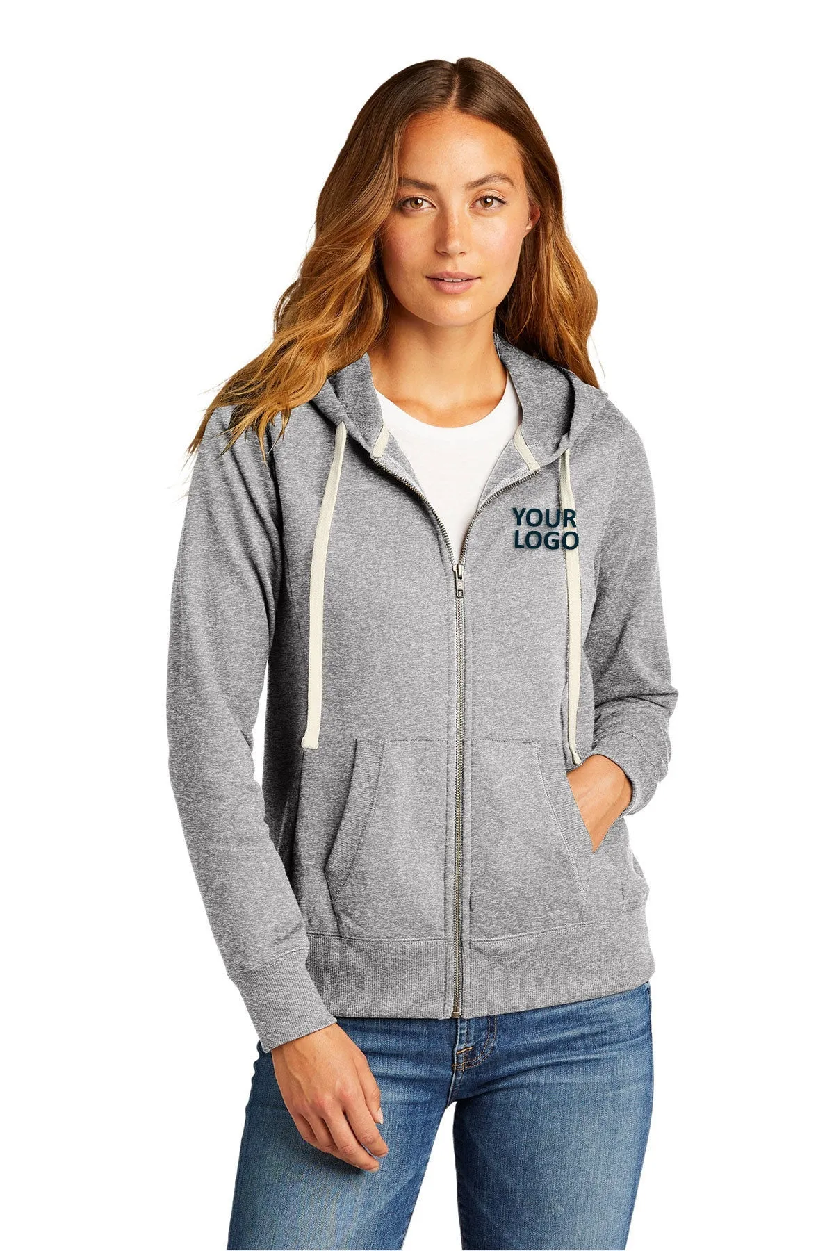 District Women's Re-Full-Zip Hoodies, Light Heather Grey