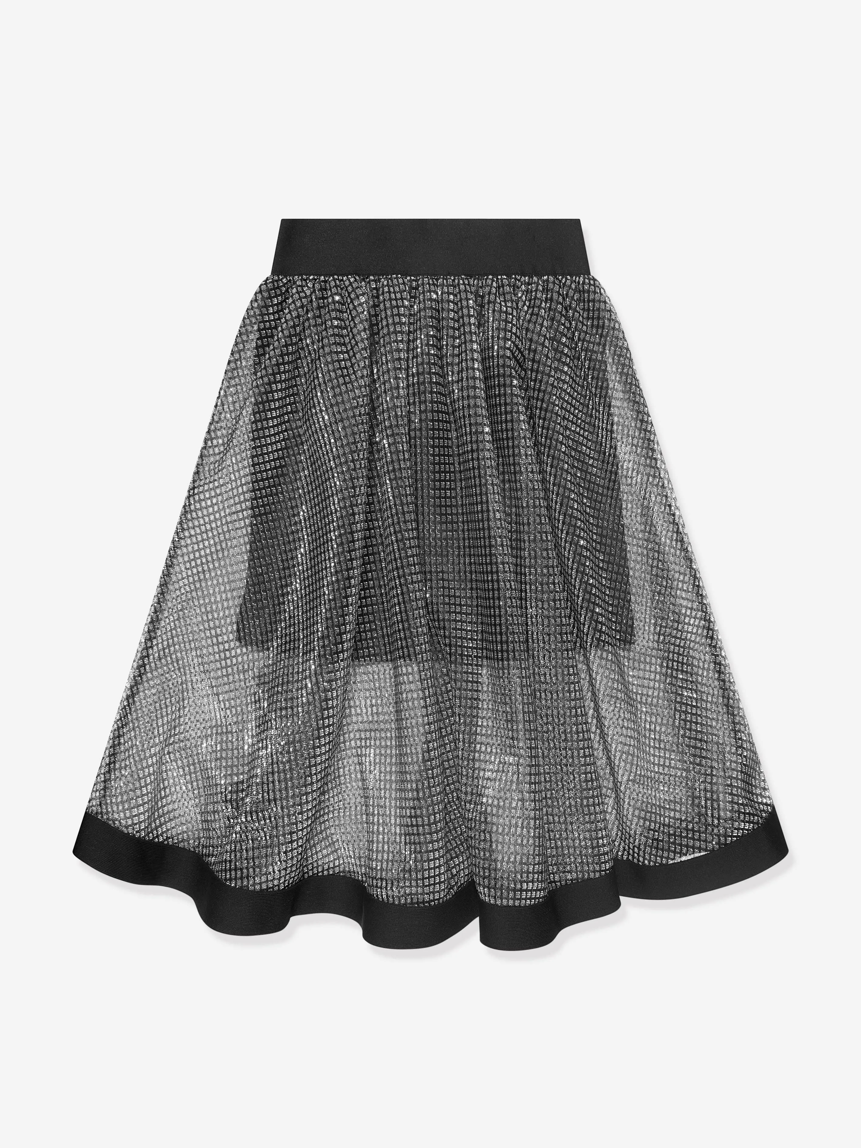 DKNY Girls Milano And Mesh Midi Skirt in Silver