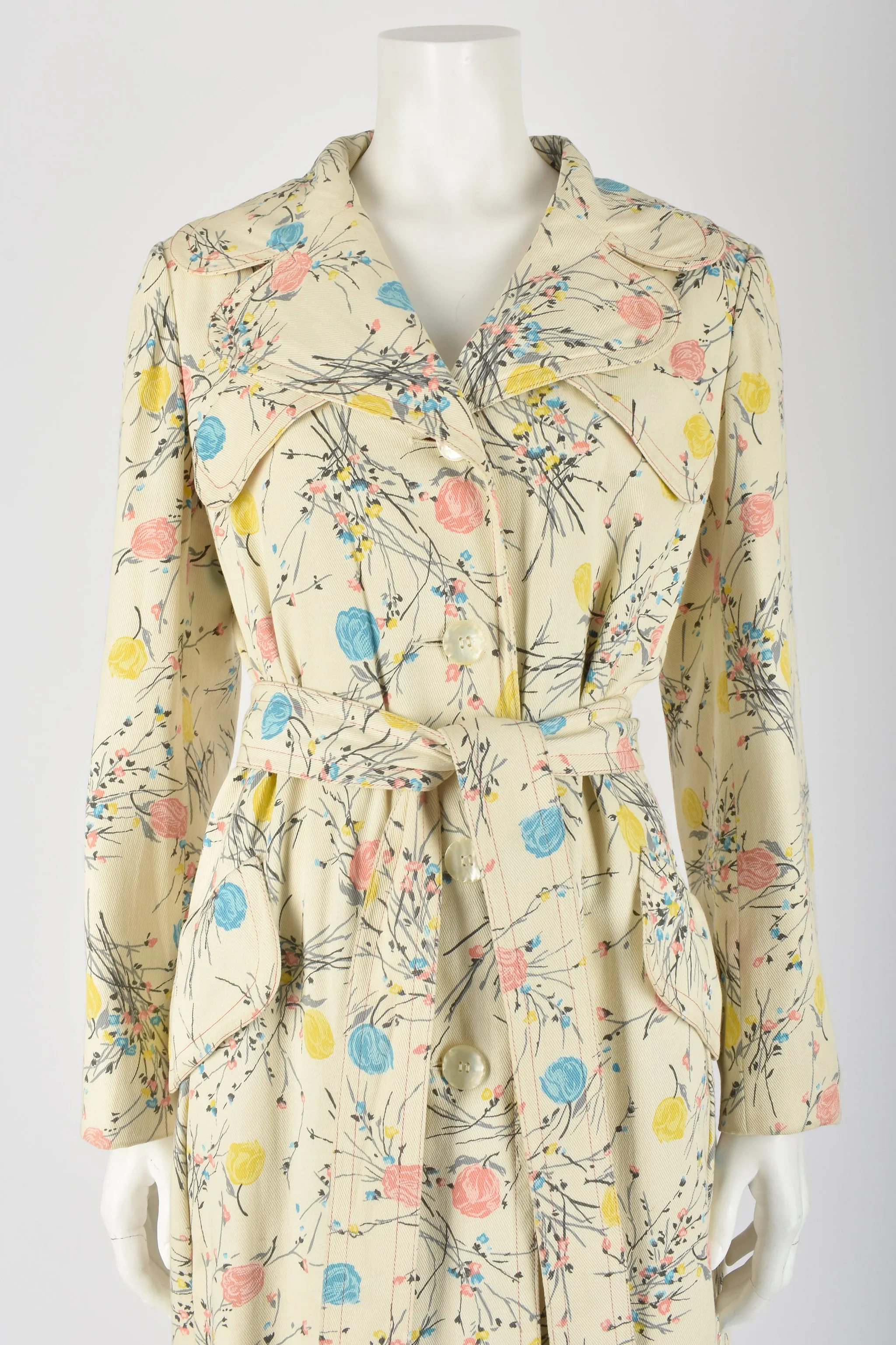 DONALD BROOKS 60s floral raincoat L