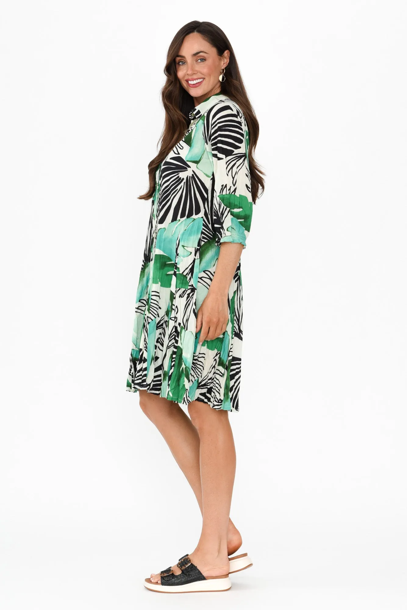 Eason Green Floral Cotton Collared Dress