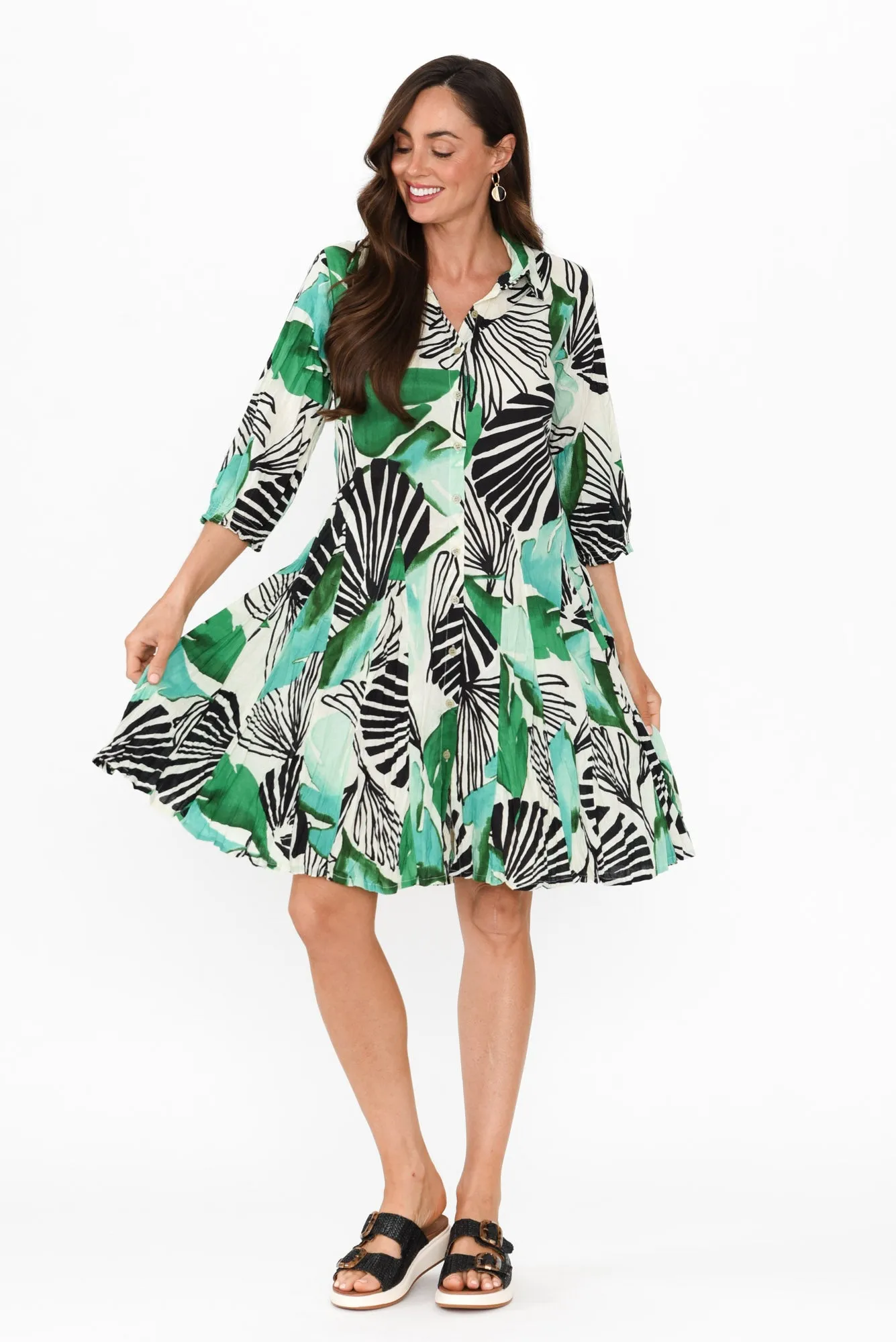 Eason Green Floral Cotton Collared Dress