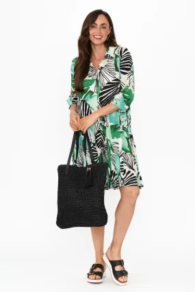 Eason Green Floral Cotton Collared Dress