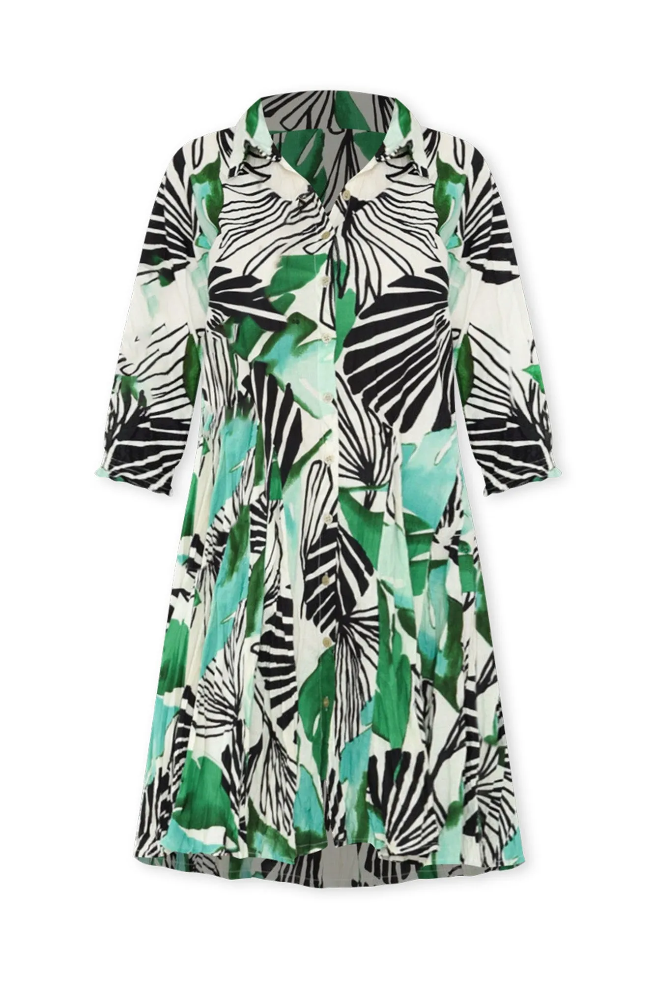 Eason Green Floral Cotton Collared Dress