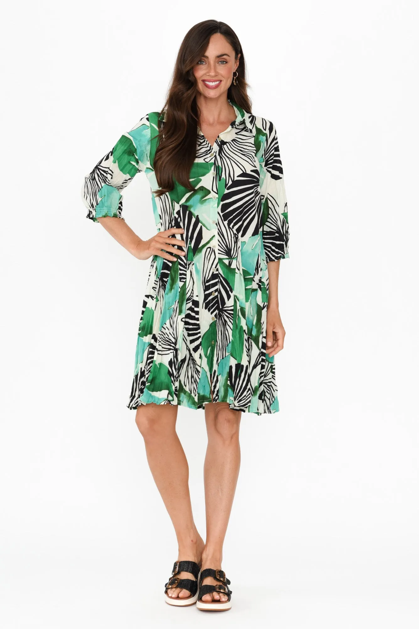 Eason Green Floral Cotton Collared Dress