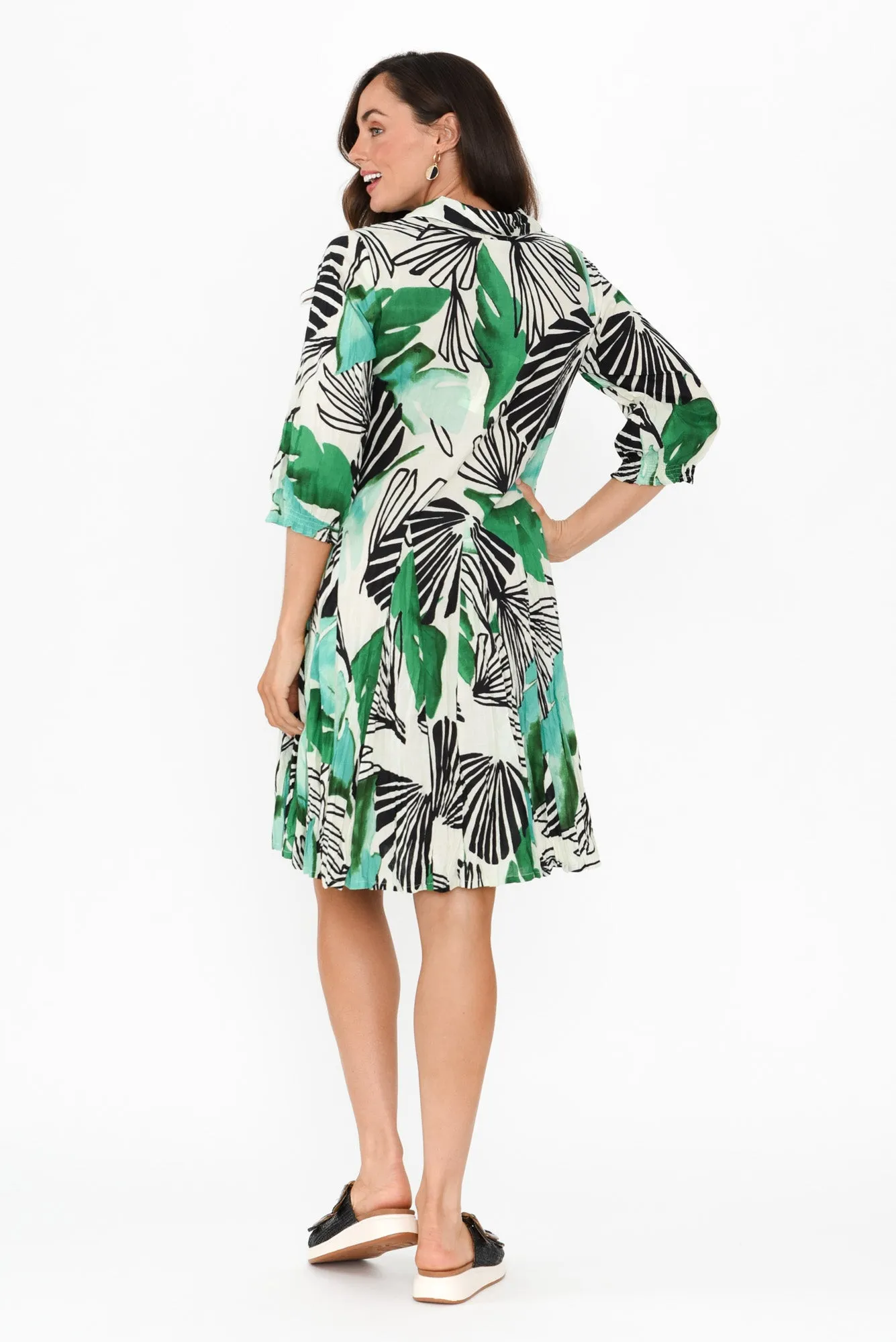 Eason Green Floral Cotton Collared Dress