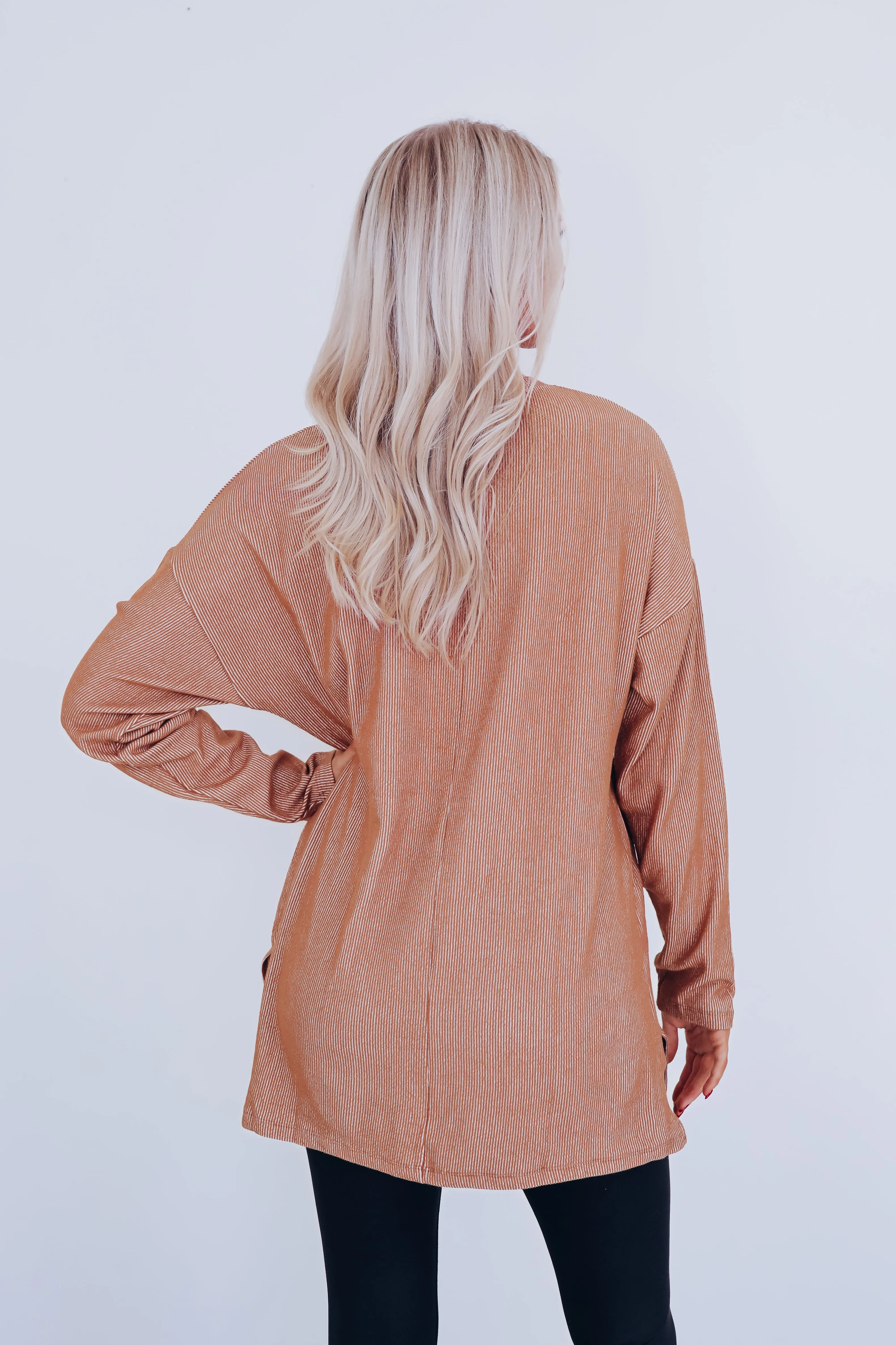 Easy Flow Crew Neck Ribbed Tunic - Brown