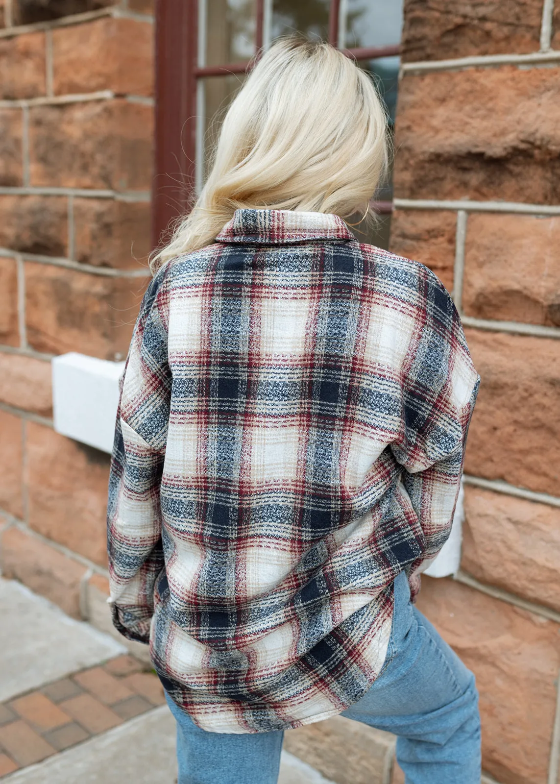 Ecru & Navy Plaid Shacket