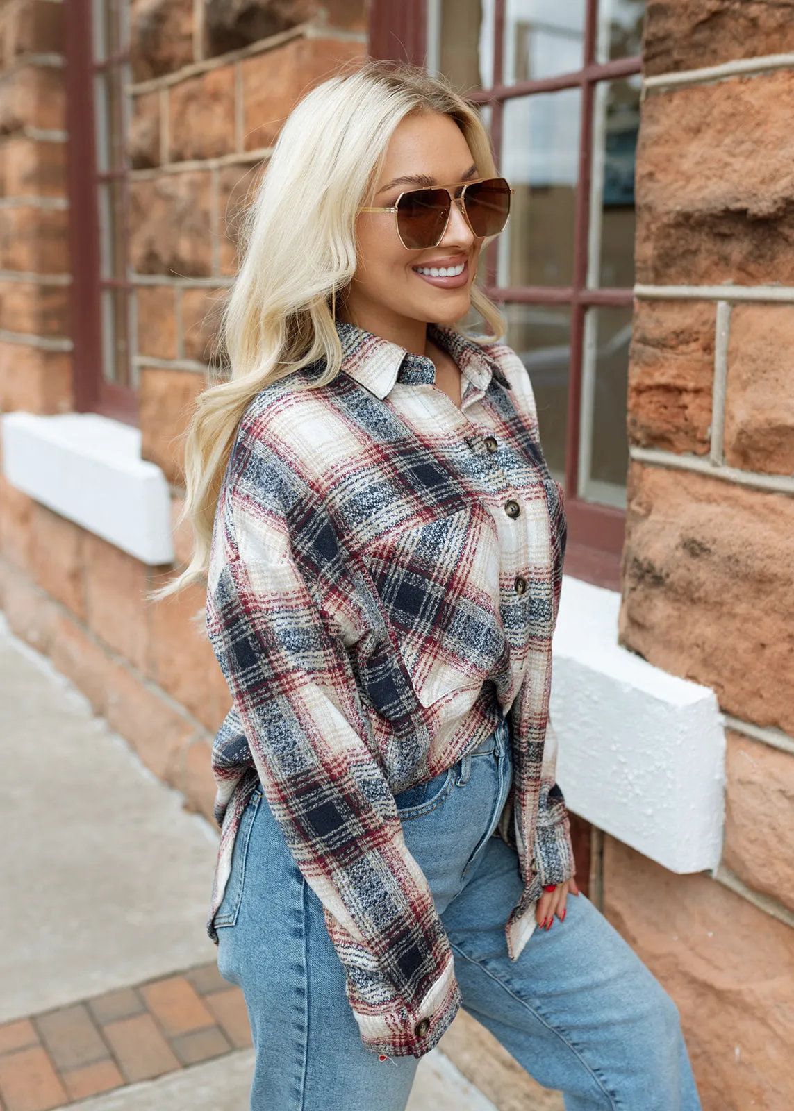 Ecru & Navy Plaid Shacket