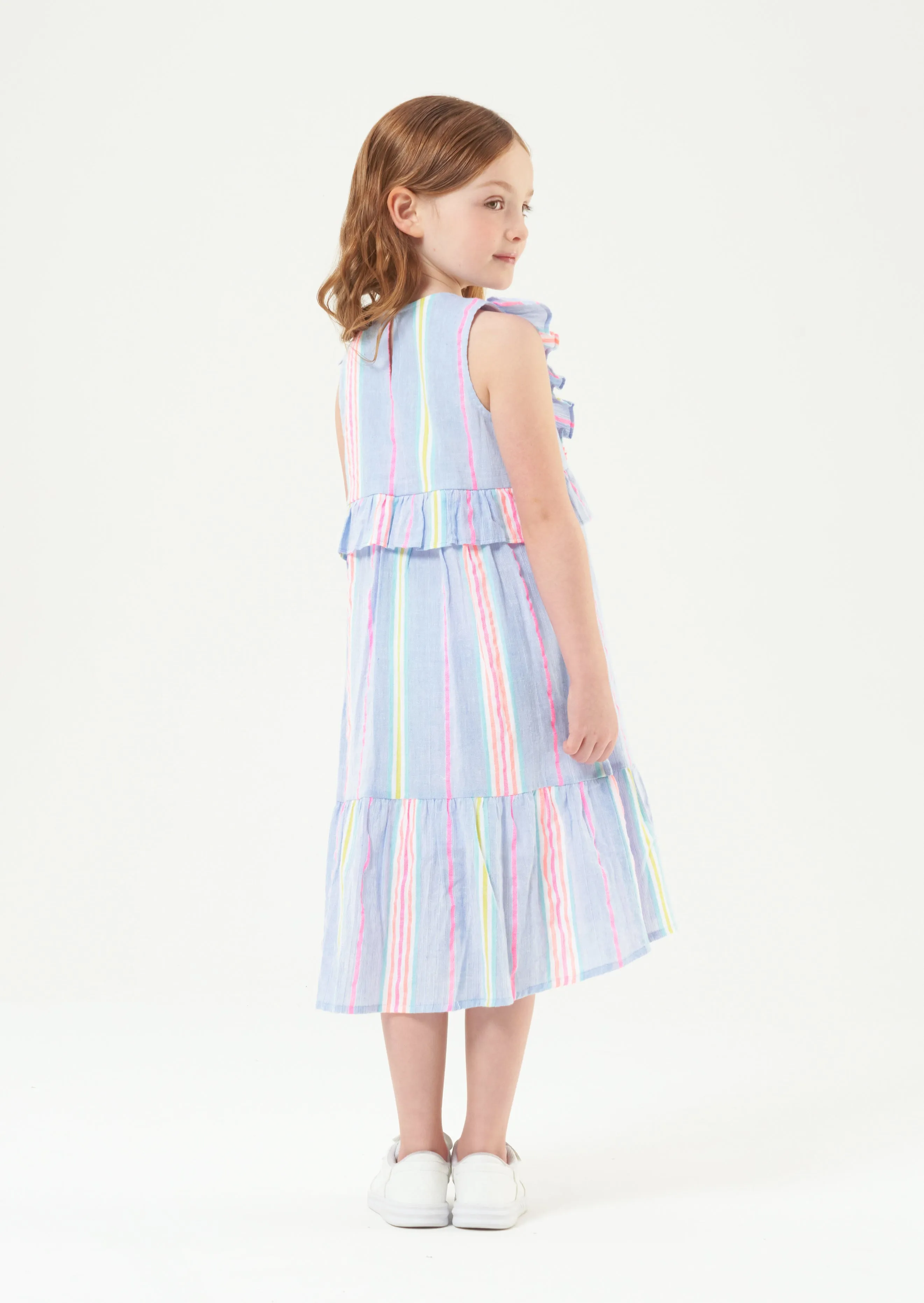 Elsie Blue Rainbow Stripe Sundress