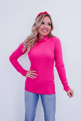 Essence Mock Neck Ribbed Top - Pink