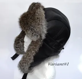 FAUX LEATHER Ear Flap Hat, Rabbit Fur Hat, Men real fur hat, Trapper Hat, Aviator Hat, Ushanka, Russian Hat, Ski Hat, Fur Hat, Gift for Men