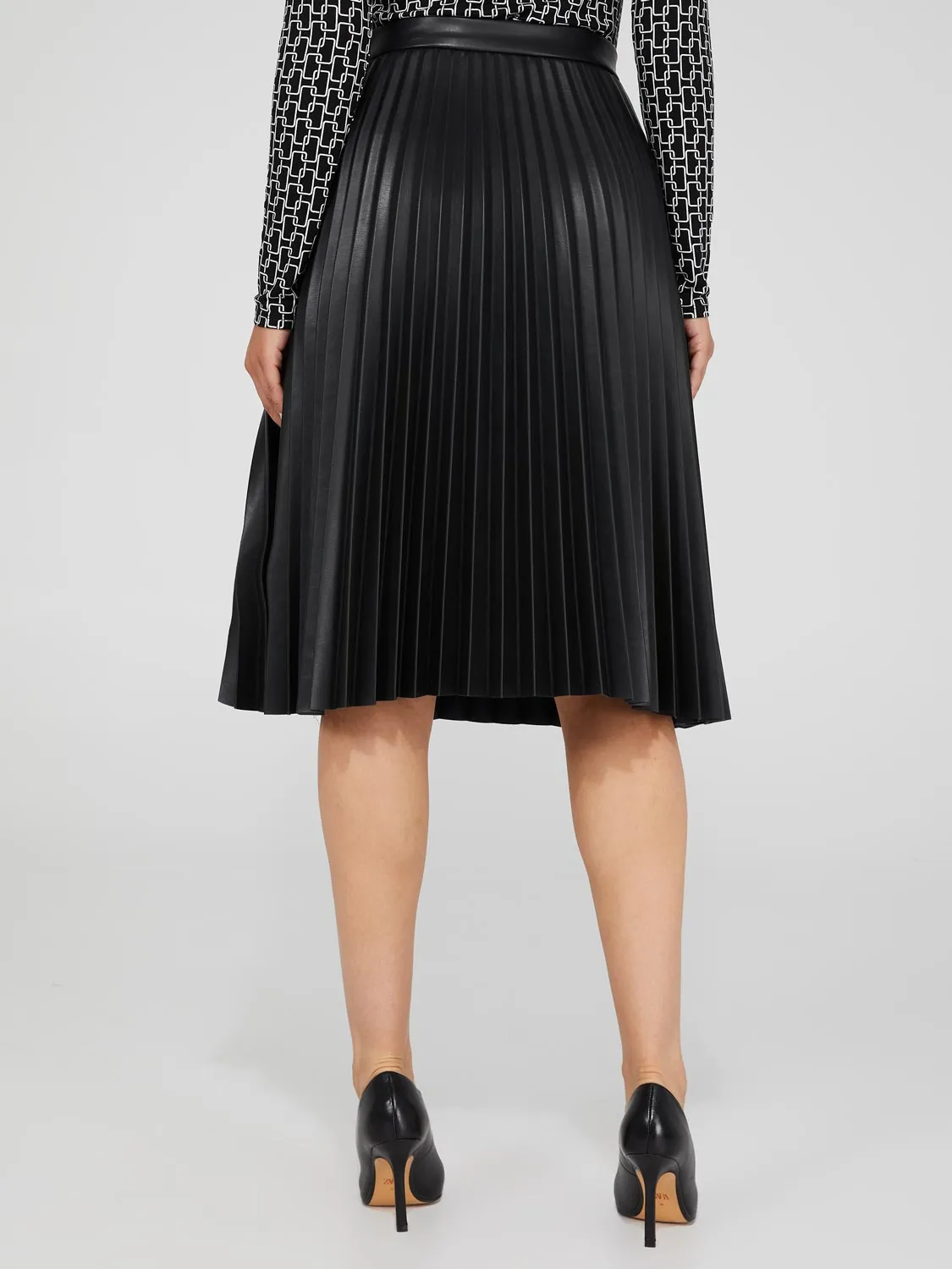 Faux Leather Pleated Midi Skirt