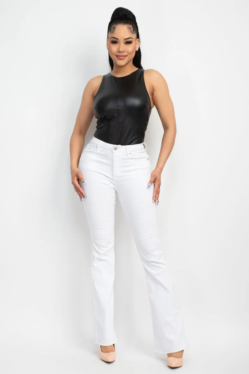 Faux Leather Sleeveless Bodysuit - Ships from The USA