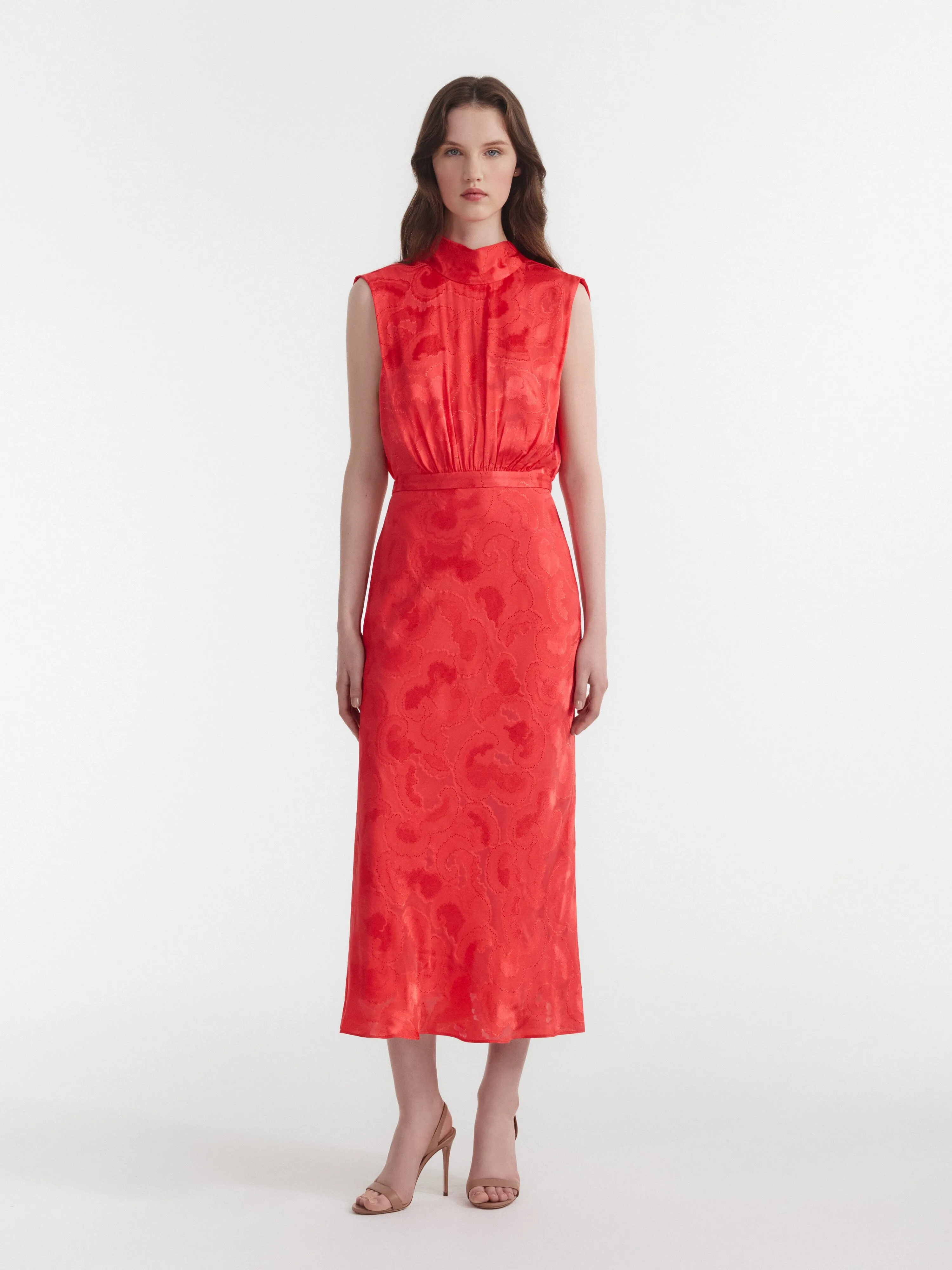 Fleur Midi Dress in Hot Coral