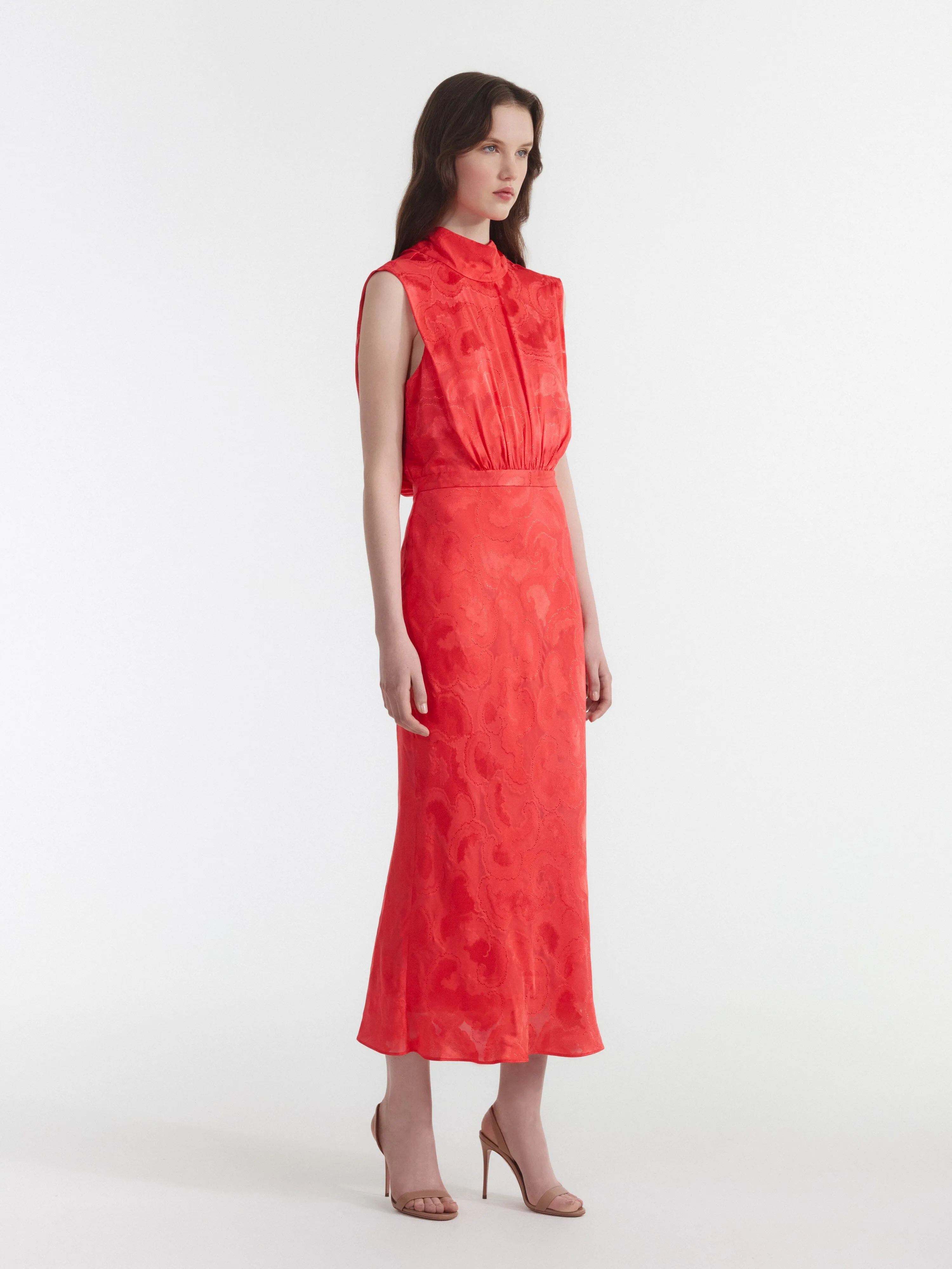 Fleur Midi Dress in Hot Coral