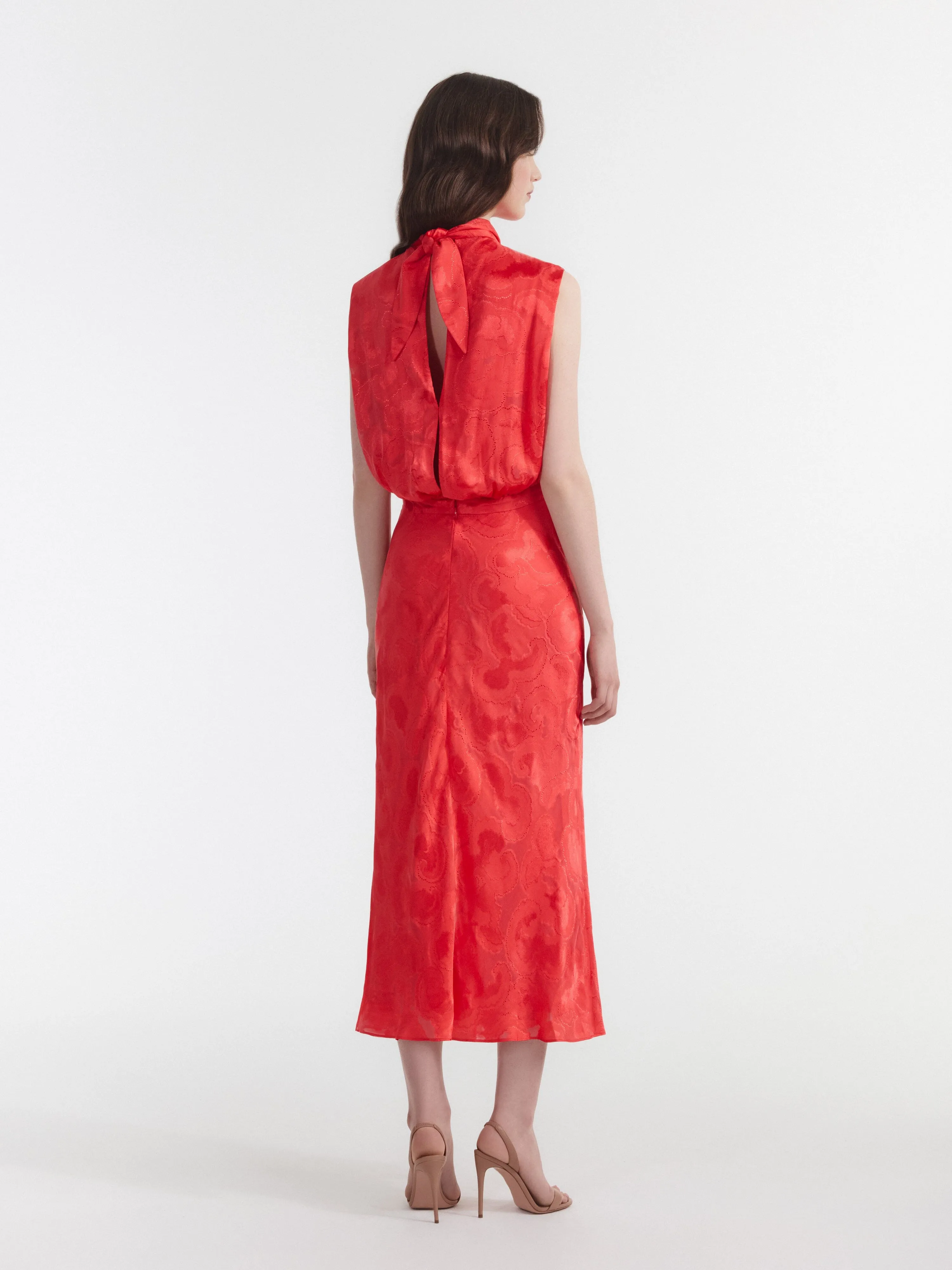 Fleur Midi Dress in Hot Coral