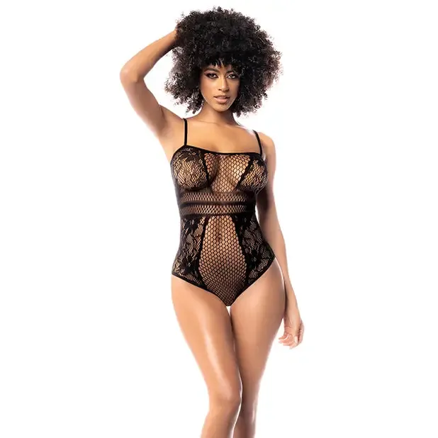 Floral Fishnet Bodysuit Black