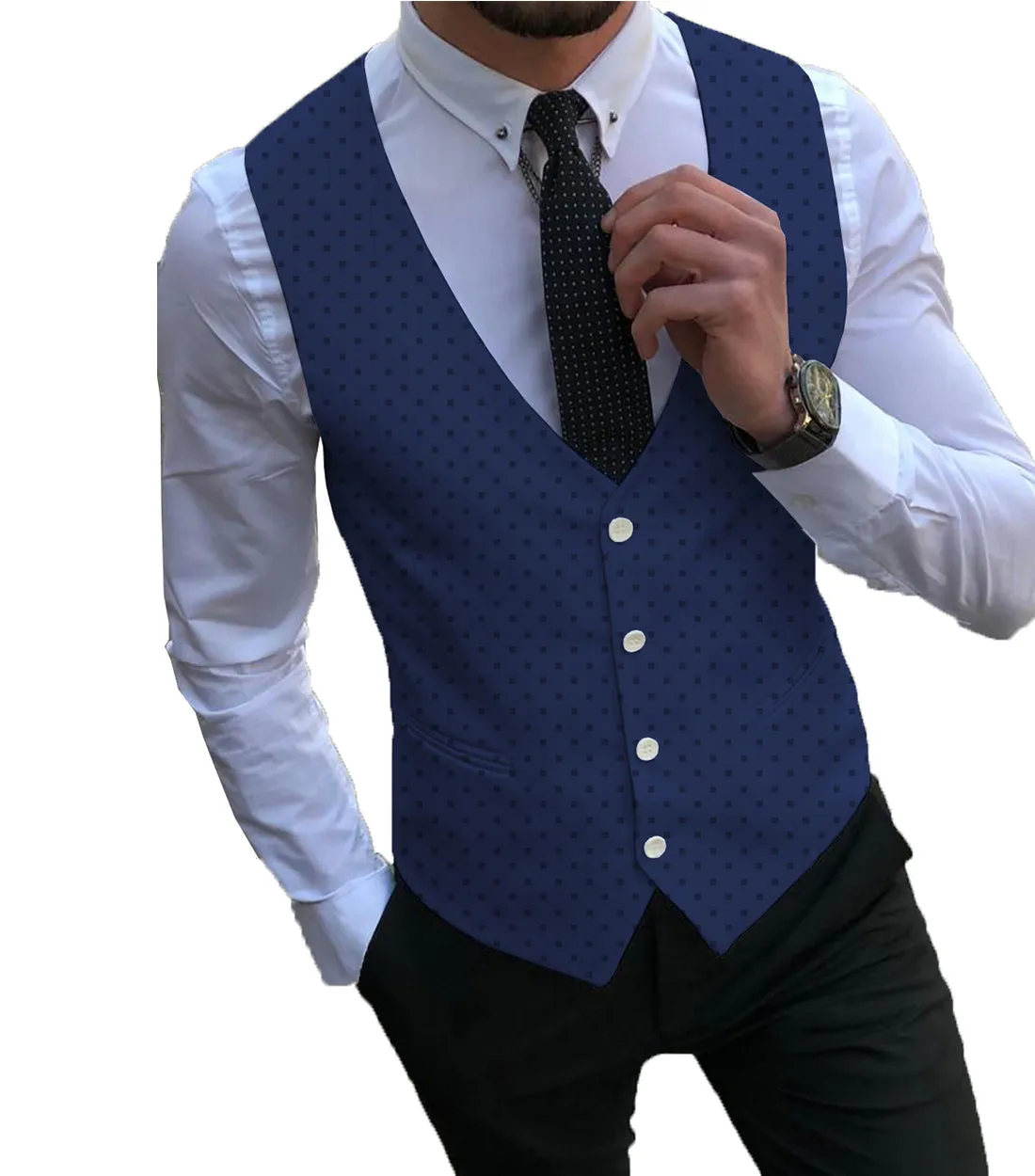 Formal Men's Suit Vest Printed V Lapel Waistcoat