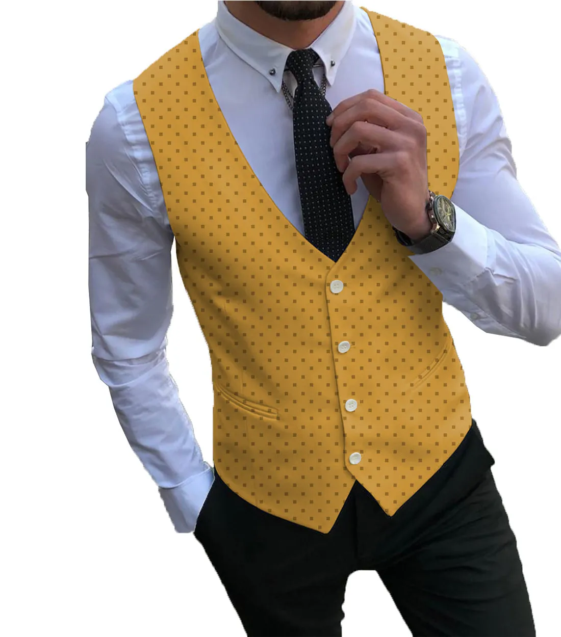 Formal Men's Suit Vest Printed V Lapel Waistcoat