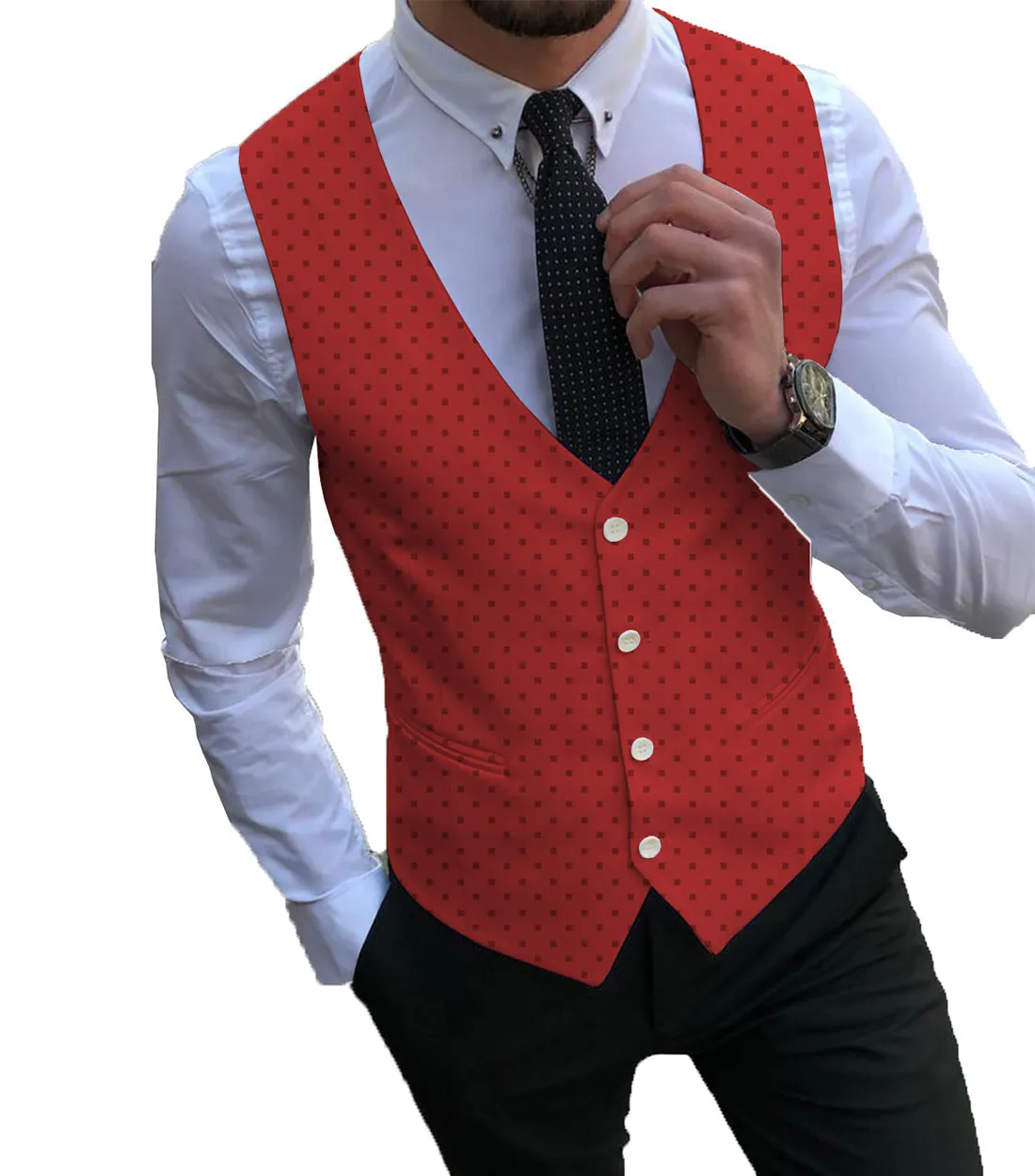 Formal Men's Suit Vest Printed V Lapel Waistcoat