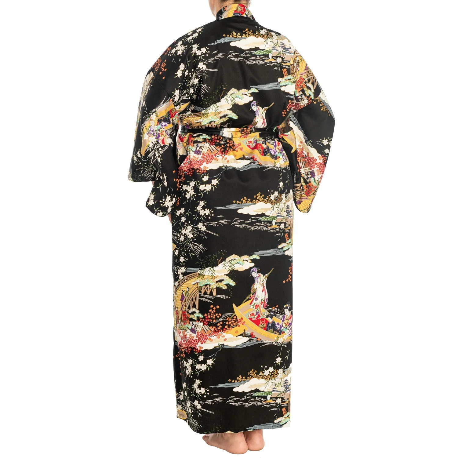 Geisha Long Black Japanese Kimono XL