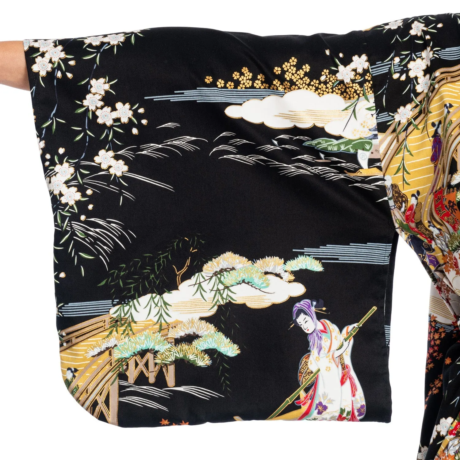 Geisha Long Black Japanese Kimono