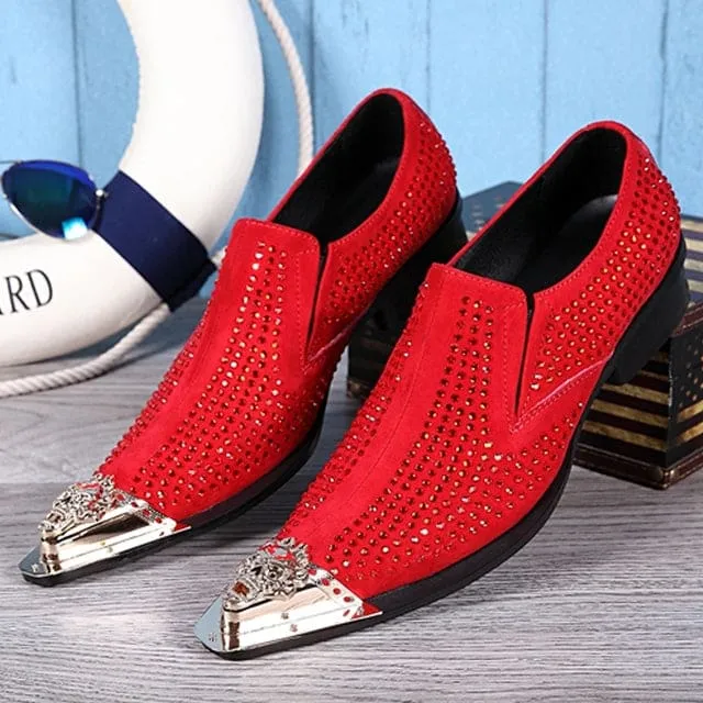 Genuine Leather Dragon Head Pointed Snake Embossed Men Dress Shoes