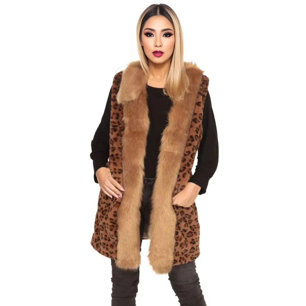 Get Ready to Roar: Trendy Brown Leopard Fun Fur Vest for Women - Buy Now