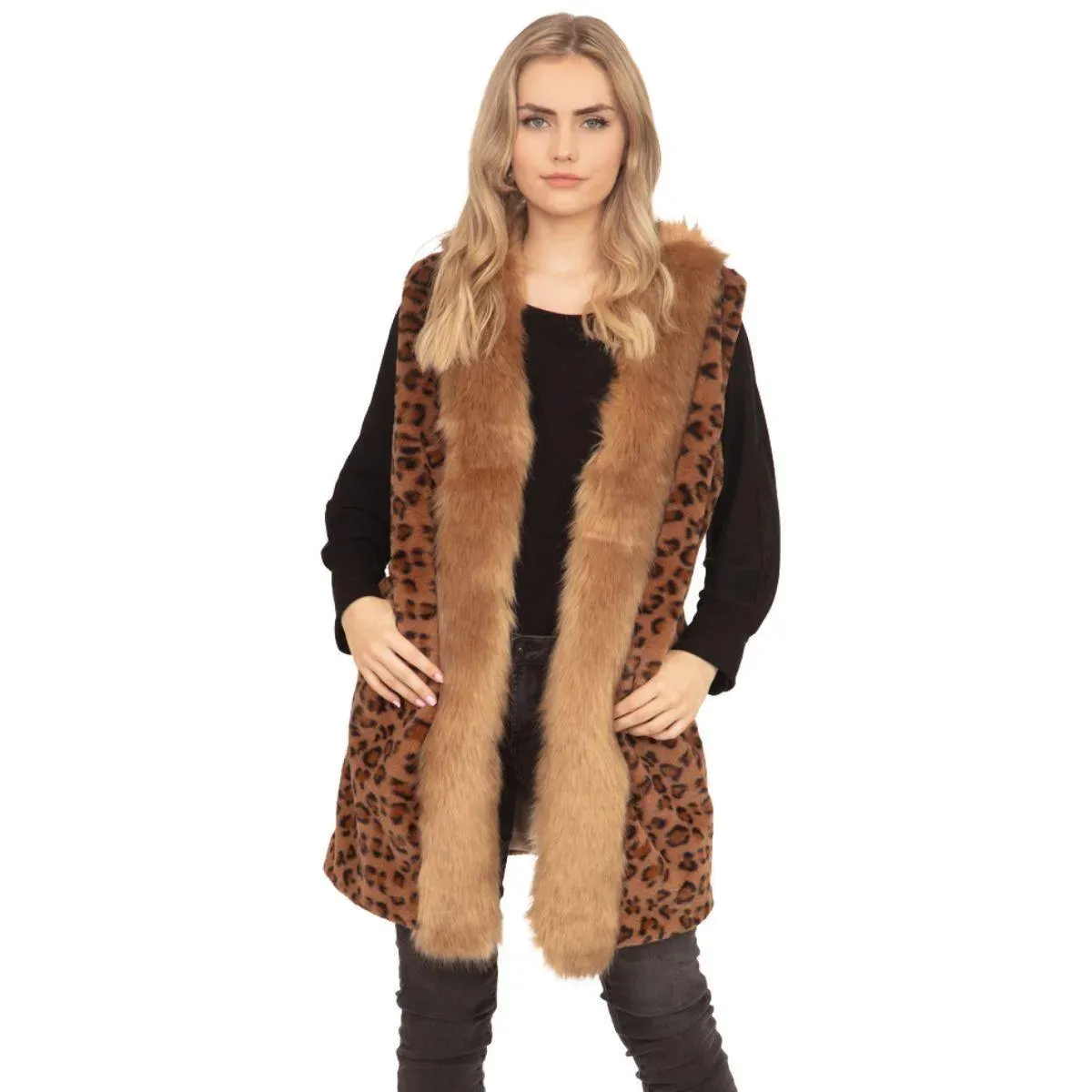 Get Ready to Roar: Trendy Brown Leopard Fun Fur Vest for Women - Buy Now