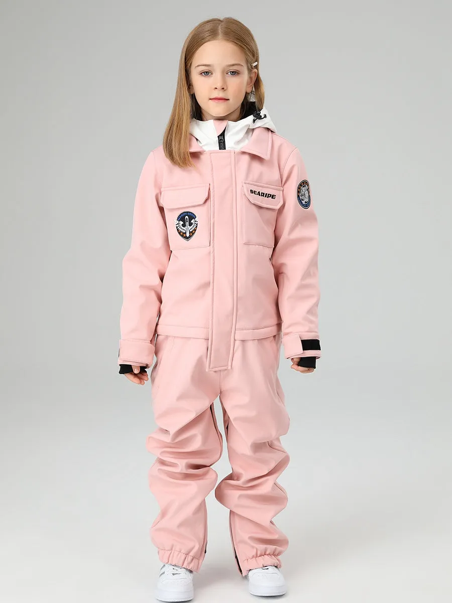 Girls Outdoor Ski Jumpsuits With Waist Zip