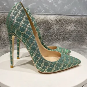 Glitter Embossed Crocodile Effect Stiletto Pumps