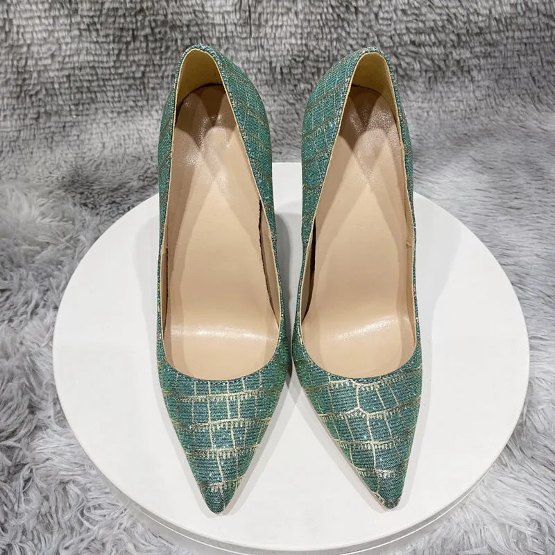 Glitter Embossed Crocodile Effect Stiletto Pumps