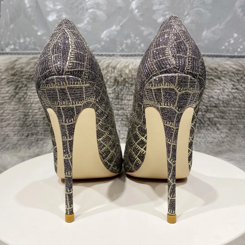 Glitter Embossed Crocodile Effect Stiletto Pumps