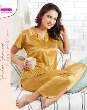 Golden Satin Night suits Pajamas Set for Ladies