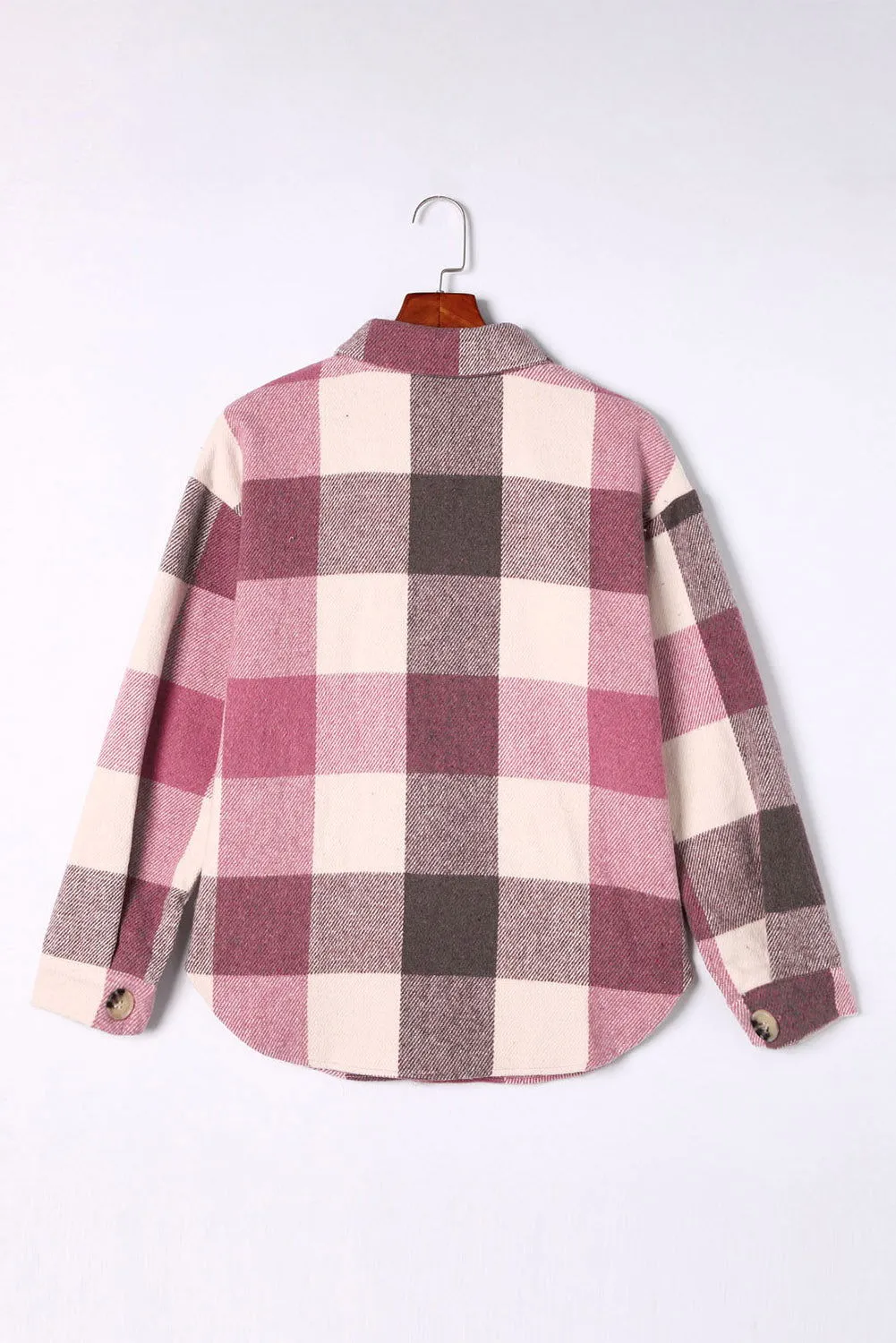 Grey Plaid Color Block Pockets Buttoned Shacket