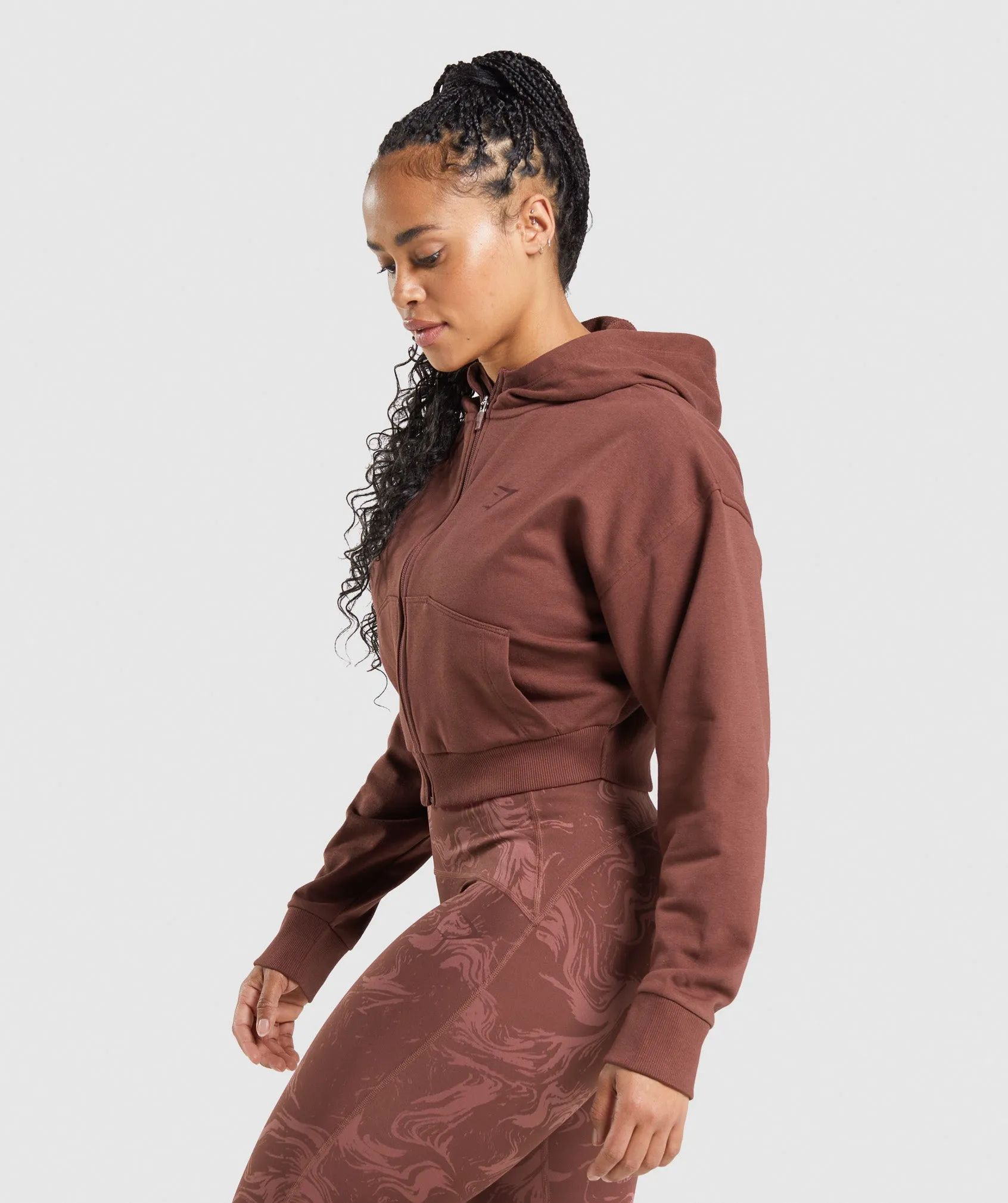 GS Power Cropped Zip Hoodie - Cherry Brown